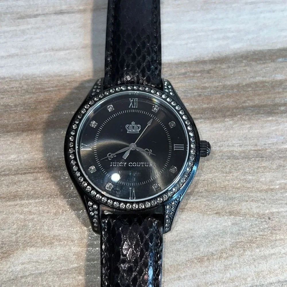 Juicy Couture Black With Crystal Leather Strap Watch